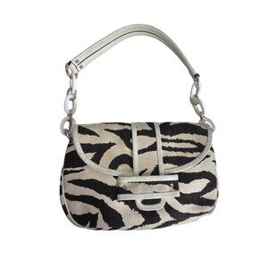 Kate Spade Women's Black Ivory Zebra Stripe Chain Link Shoulder Bag Sz M
